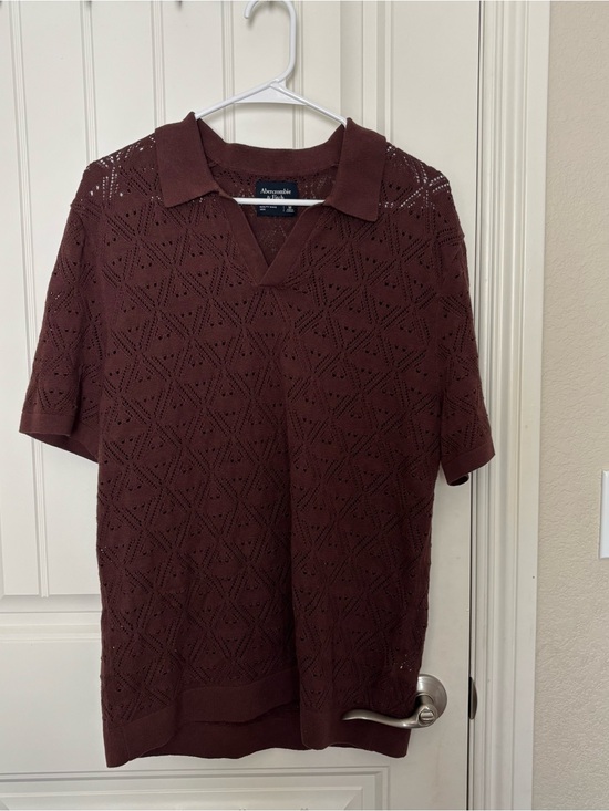 Abercrombie & Fitch Other - Abercrombie & Fitch Men's Short-Sleeve Open-Knit Polo in Deep Wine